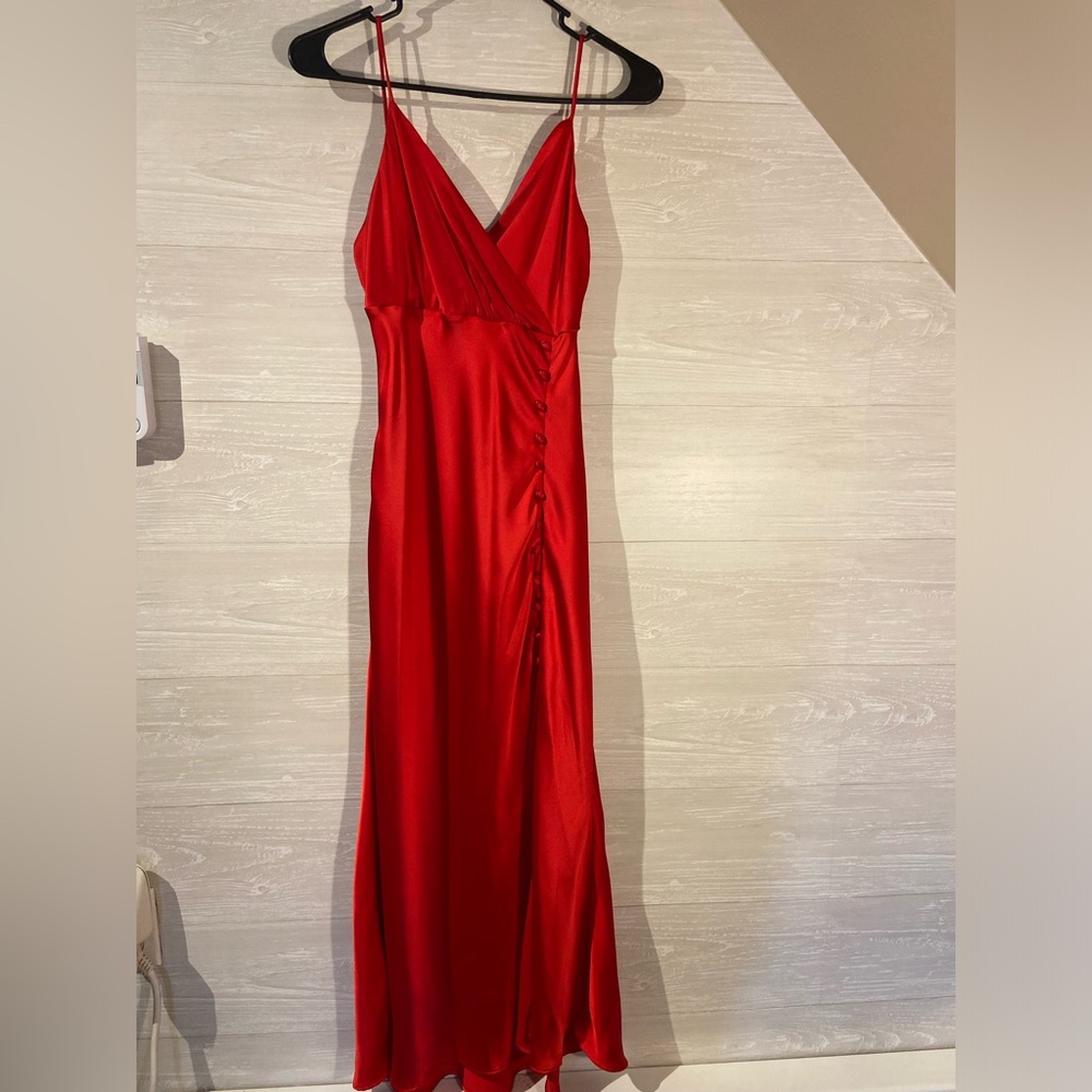 Red ZARA silk long slip DRESS.